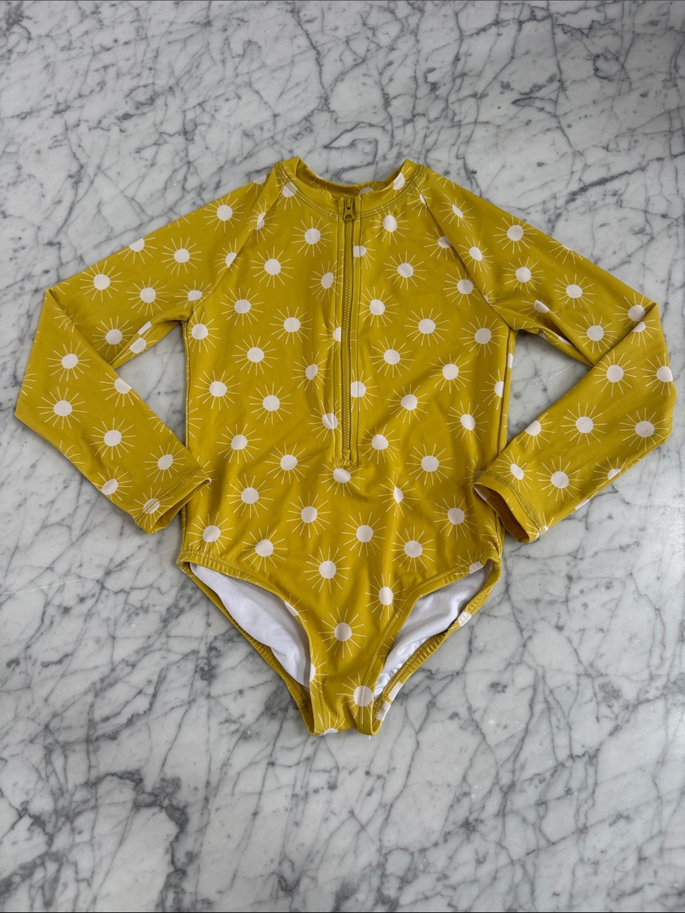 Kids Hanna Andersson Sun Long-Sleeve Yellow Print Swimsuit Sz 8
